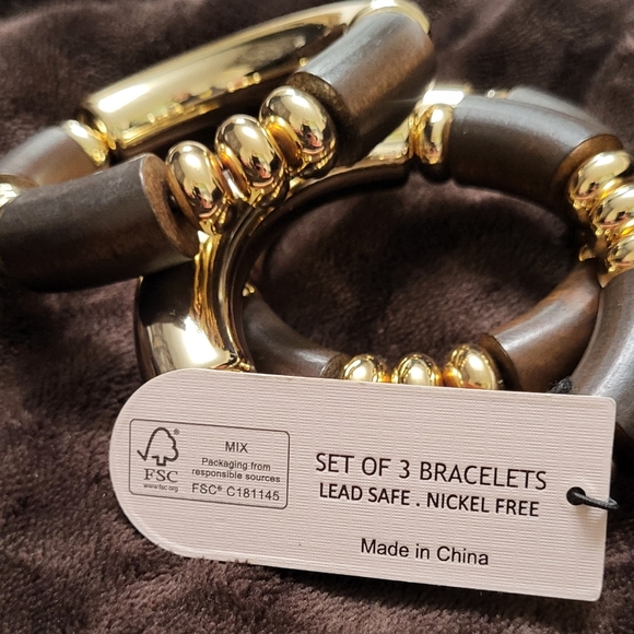 Piper K Set Of 3 Gold and Brown Statement Bracelet with Spherical Embellishments - Picture 12 of 13